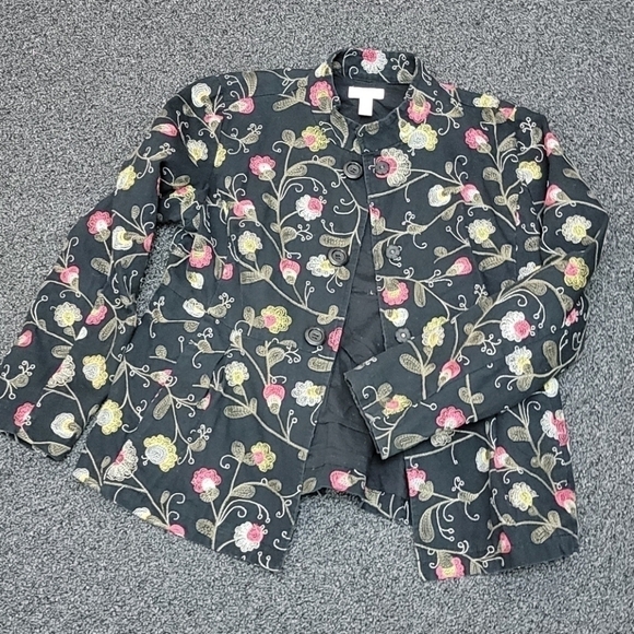 Charter Club jacket black floral print size L - Picture 5 of 7